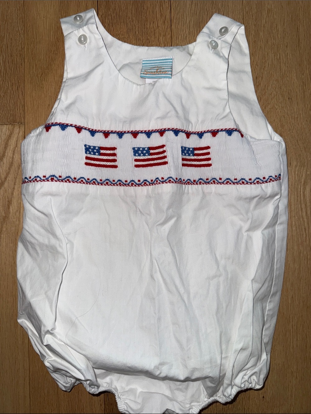 White Smocked Americana Baby One-Piece Romper